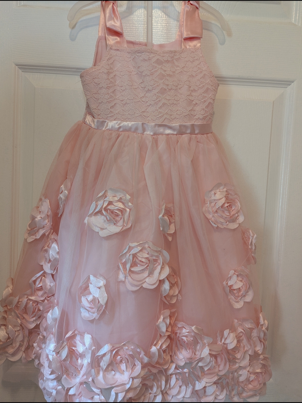 Nannette Pink Satin Rose Appliqué Party Dress
